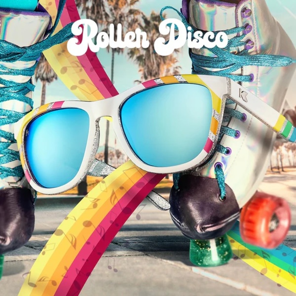 Knockaround White Roller Disco Wayfarer Sunglasses with Mirrored Lenses